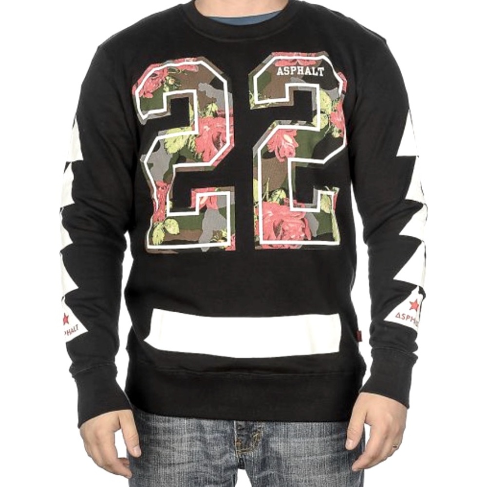 🚨Asphalt Black Crewneck Sweatshirt with Floral Number Design sleeves MED